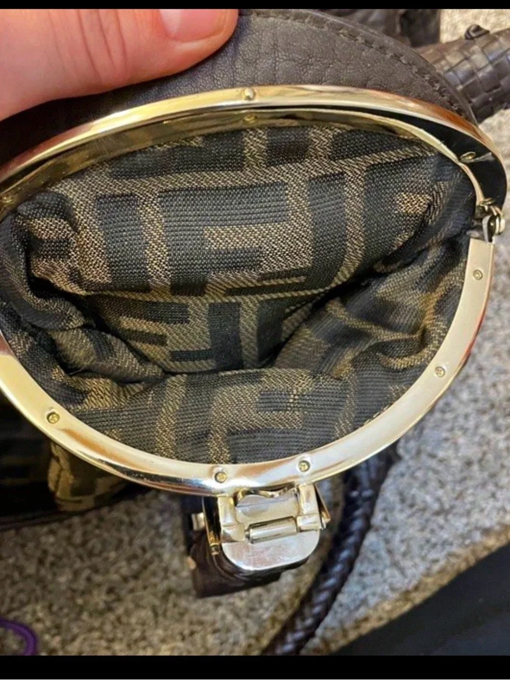 Fendi Brown gold Braided-Handle Leather Shoulder authentic spy Bag